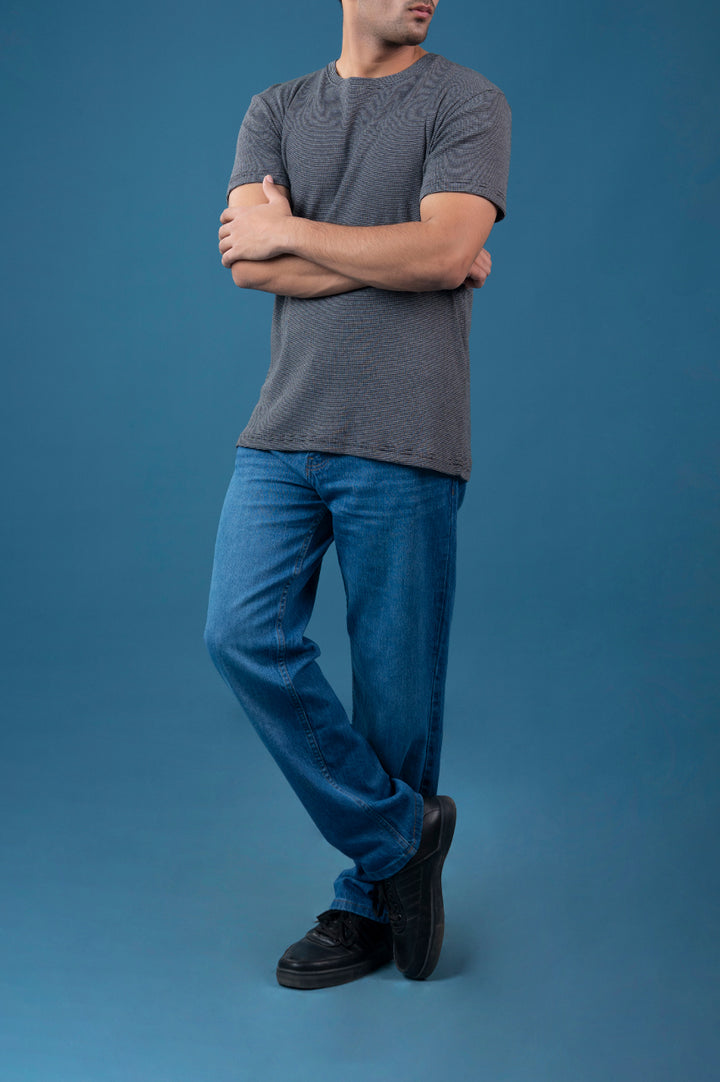 Charcoal Striped Knit T-Shirt