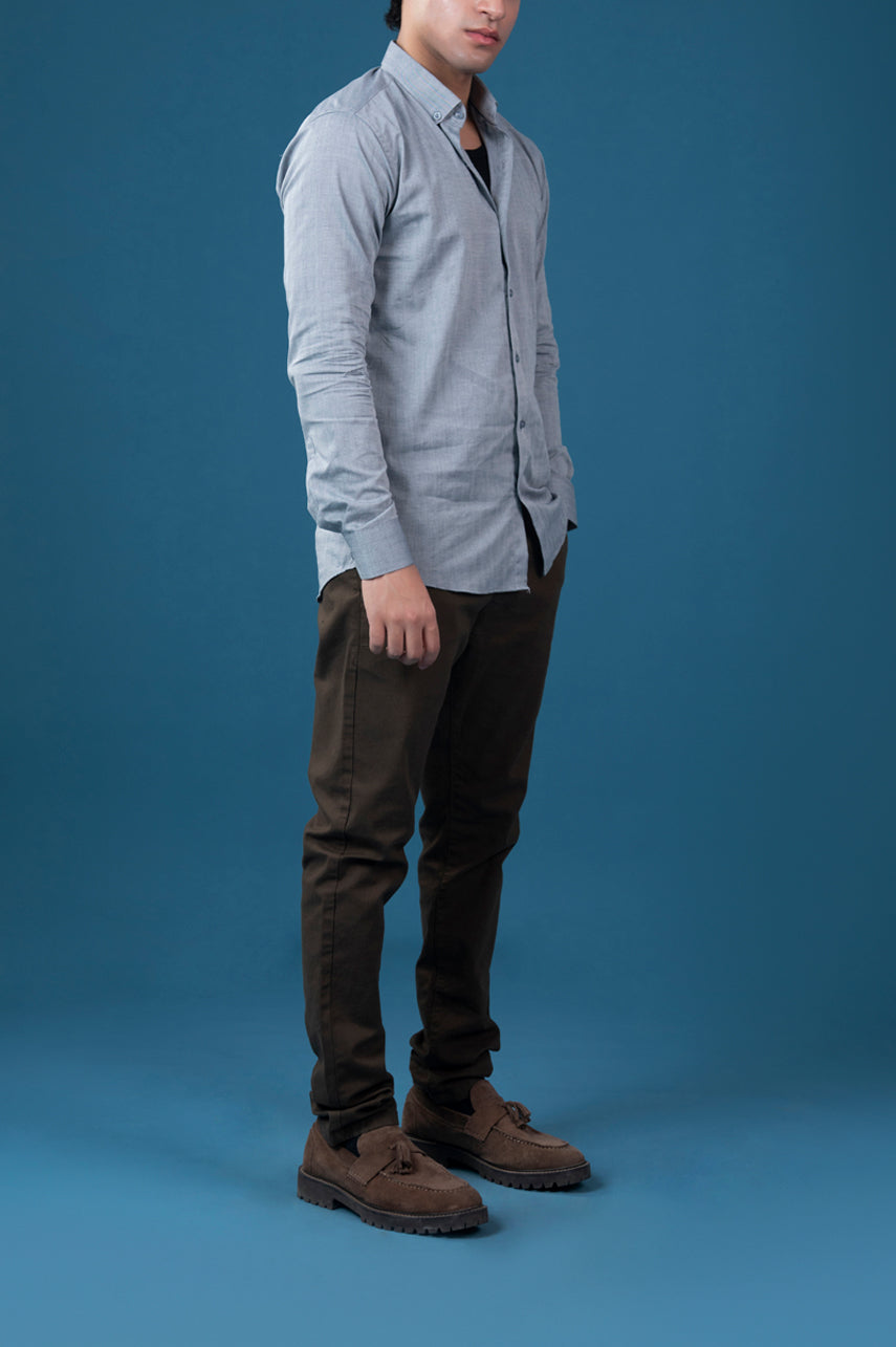 Grey Striped Semi Formal Shirt