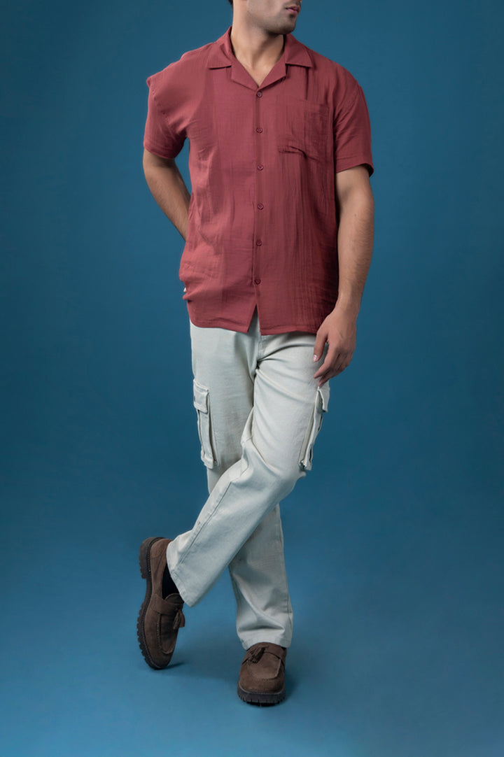 Rust Cuban Collar Shirt