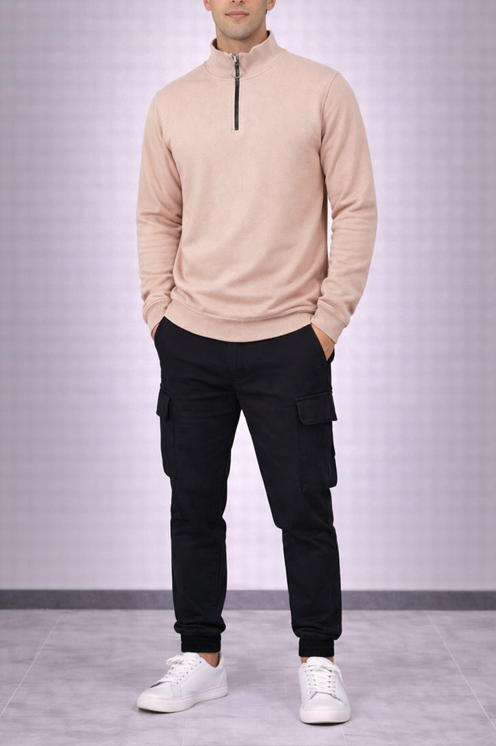 Ribbed Half Mock Neck Zipper 002789-SKN