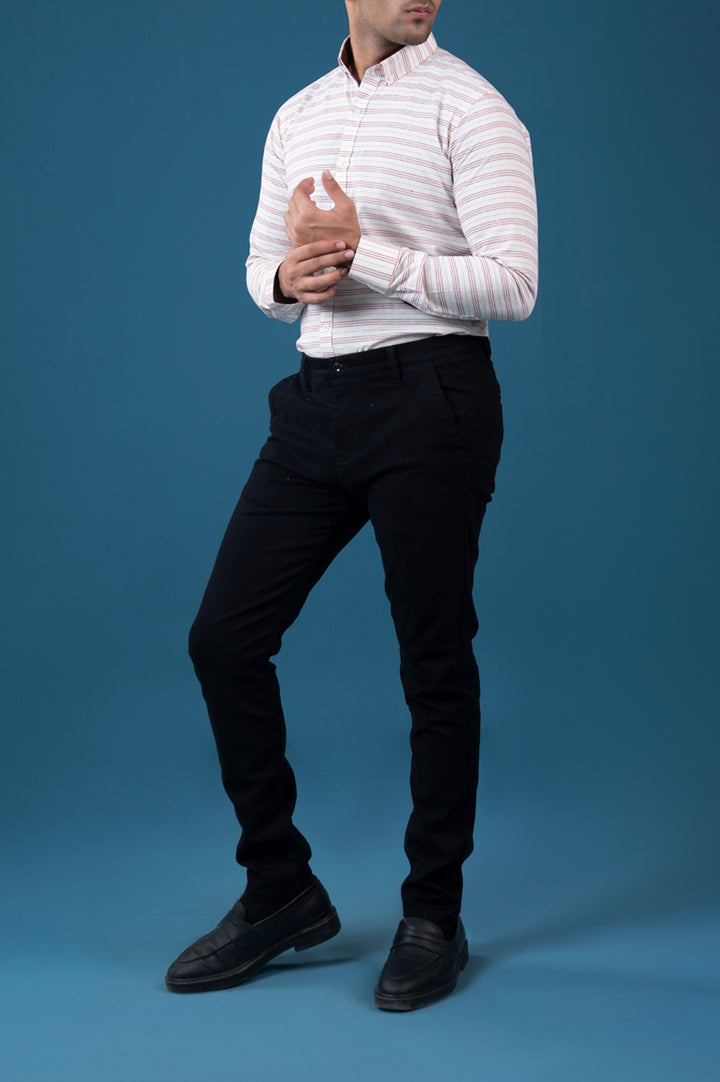 White & Red Striped Oxford Semi Formal Shirt