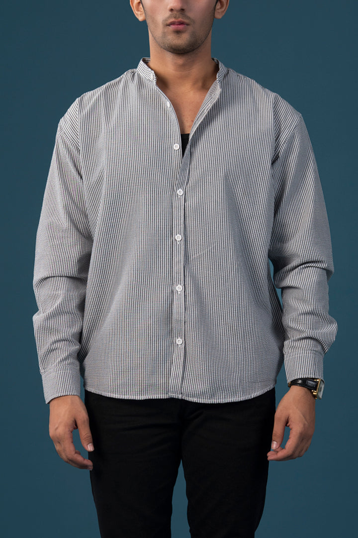Seersucker Band Collar Shirt