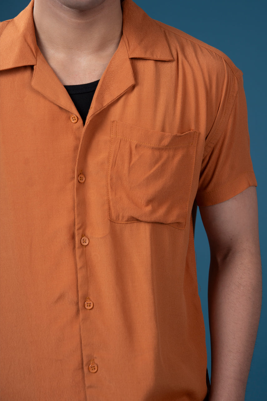 Burnt Orange Cuban Collar Shirt