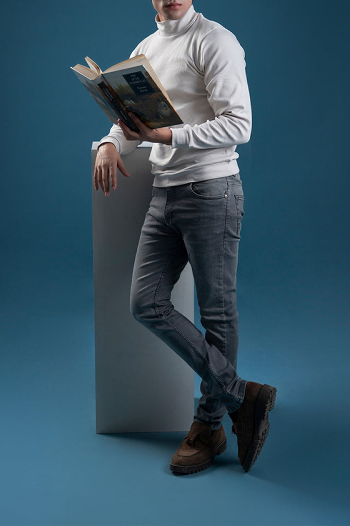 White Ribbed Mock Neck