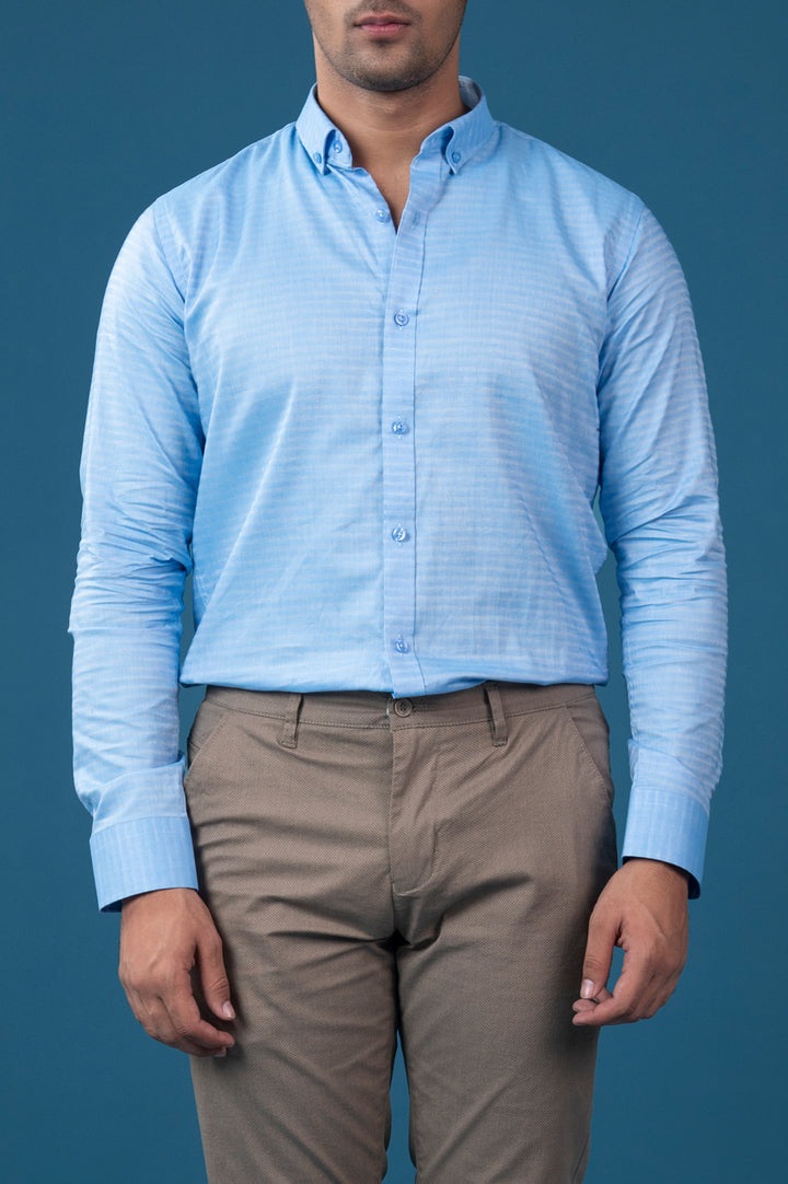 Sky Blue Check Semi Formal Shirt
