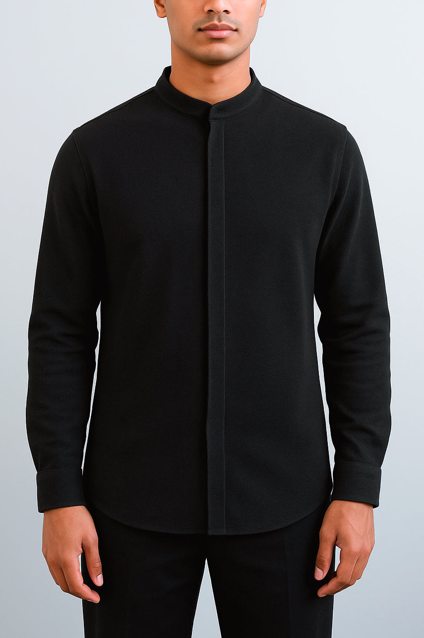 Band Collar Button Down Shirt