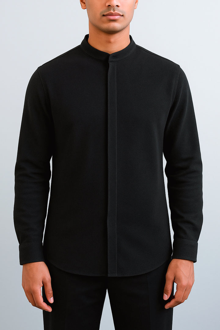 Band Collar Button Down Shirt