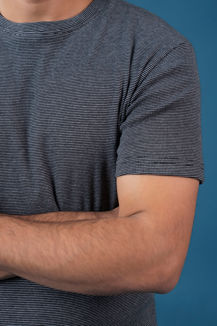 Charcoal Striped Knit T-Shirt