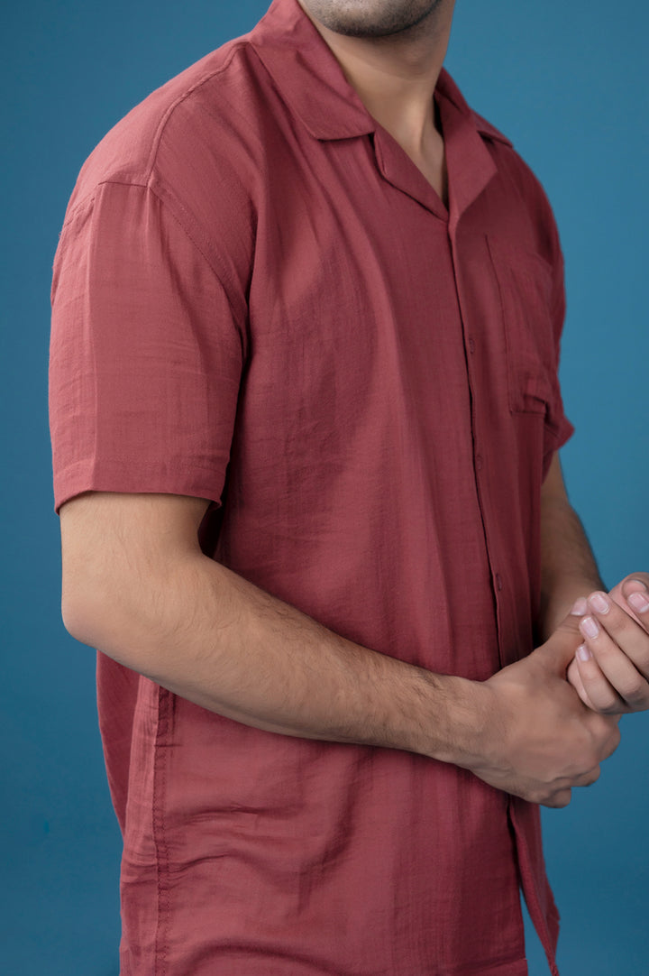 Rust Cuban Collar Shirt