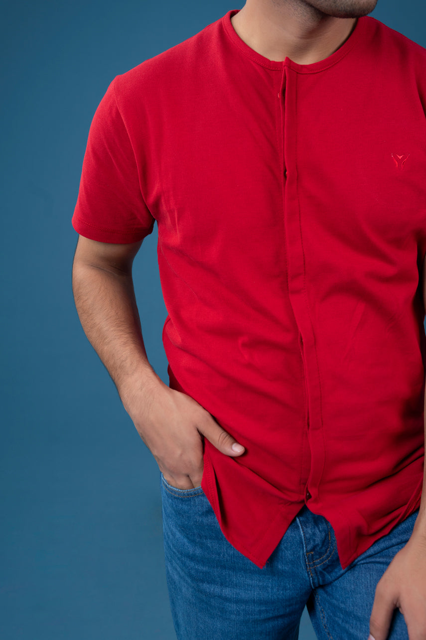 Breathable Pique Concealed Button Down Shirt