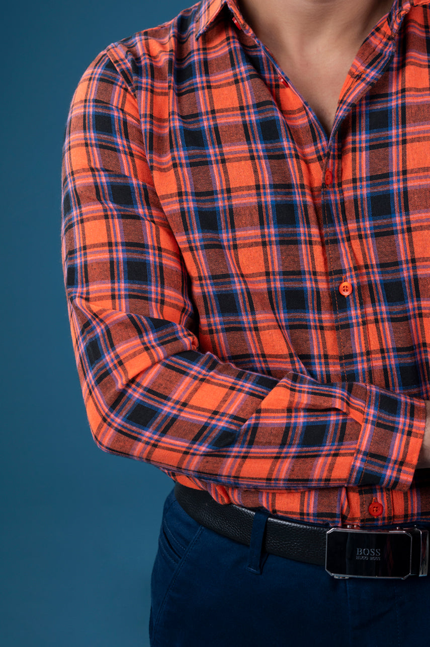 Orange Tartan Checked Shirt