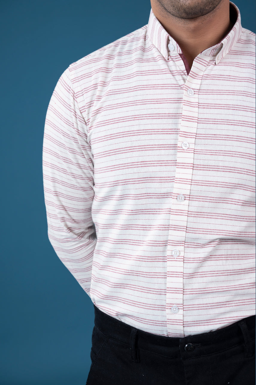 White & Red Striped Oxford Semi Formal Shirt