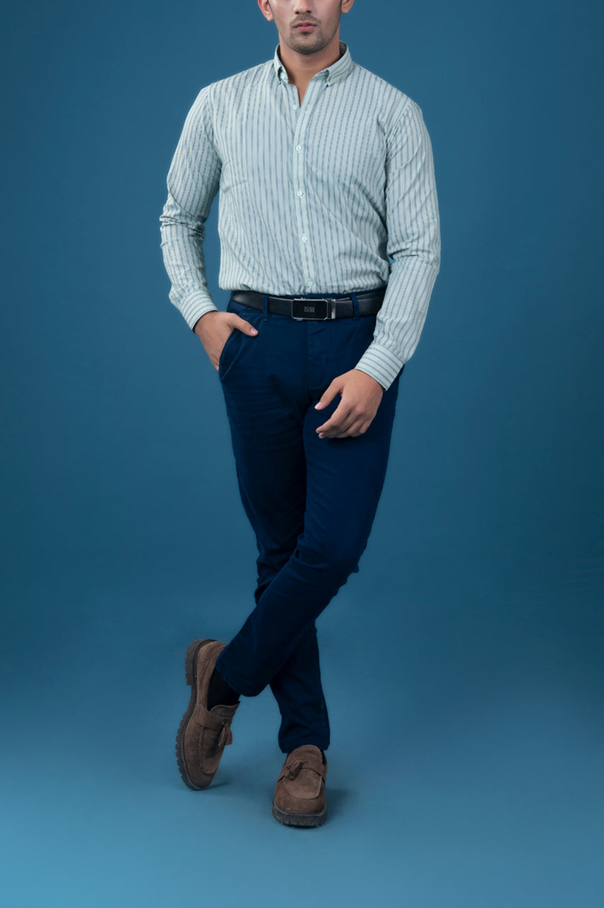 Green Striped Semi Formal Shirt
