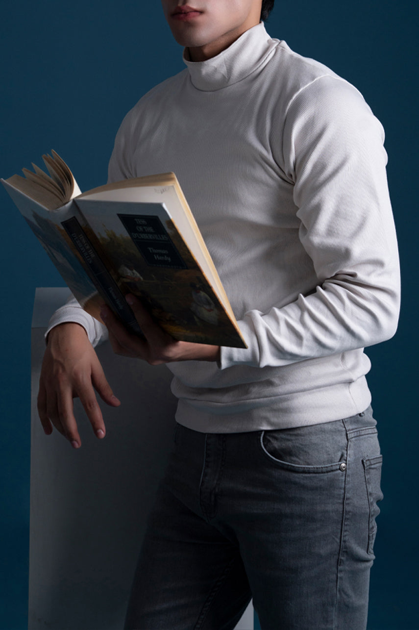 White Ribbed Mock Neck