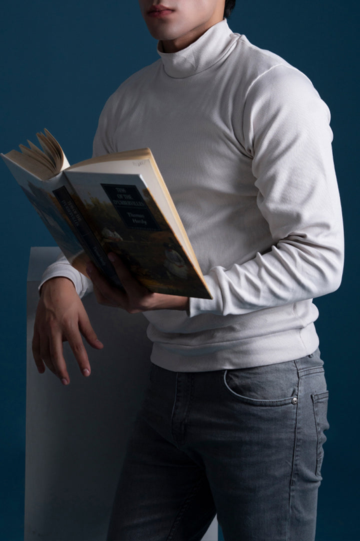 White Ribbed Mock Neck