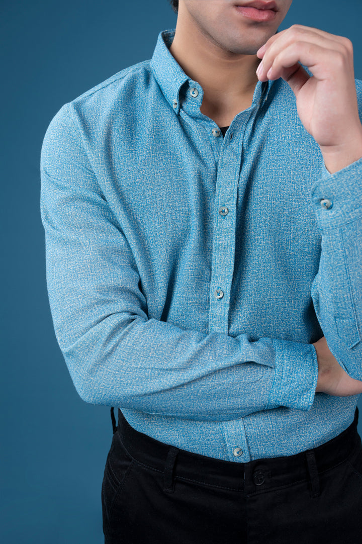 Sky Blue Textured Flannel Shirt
