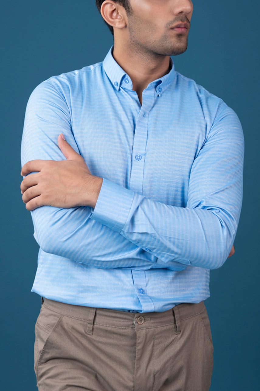 Sky Blue Check Semi Formal Shirt