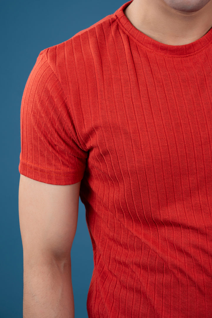 Textured Red Knit T-Shirt