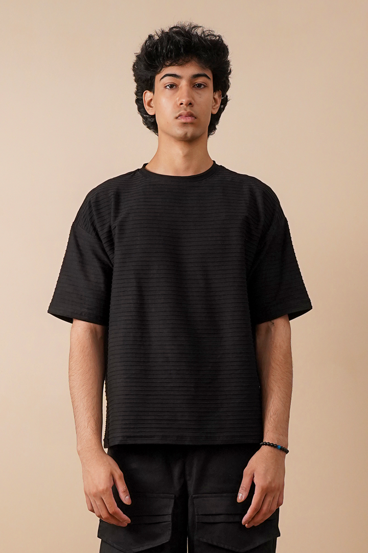 Premium Textured Oversized T-Shirt – Black