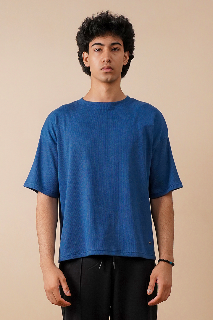 Premium Textured Oversized T-Shirt – Blue