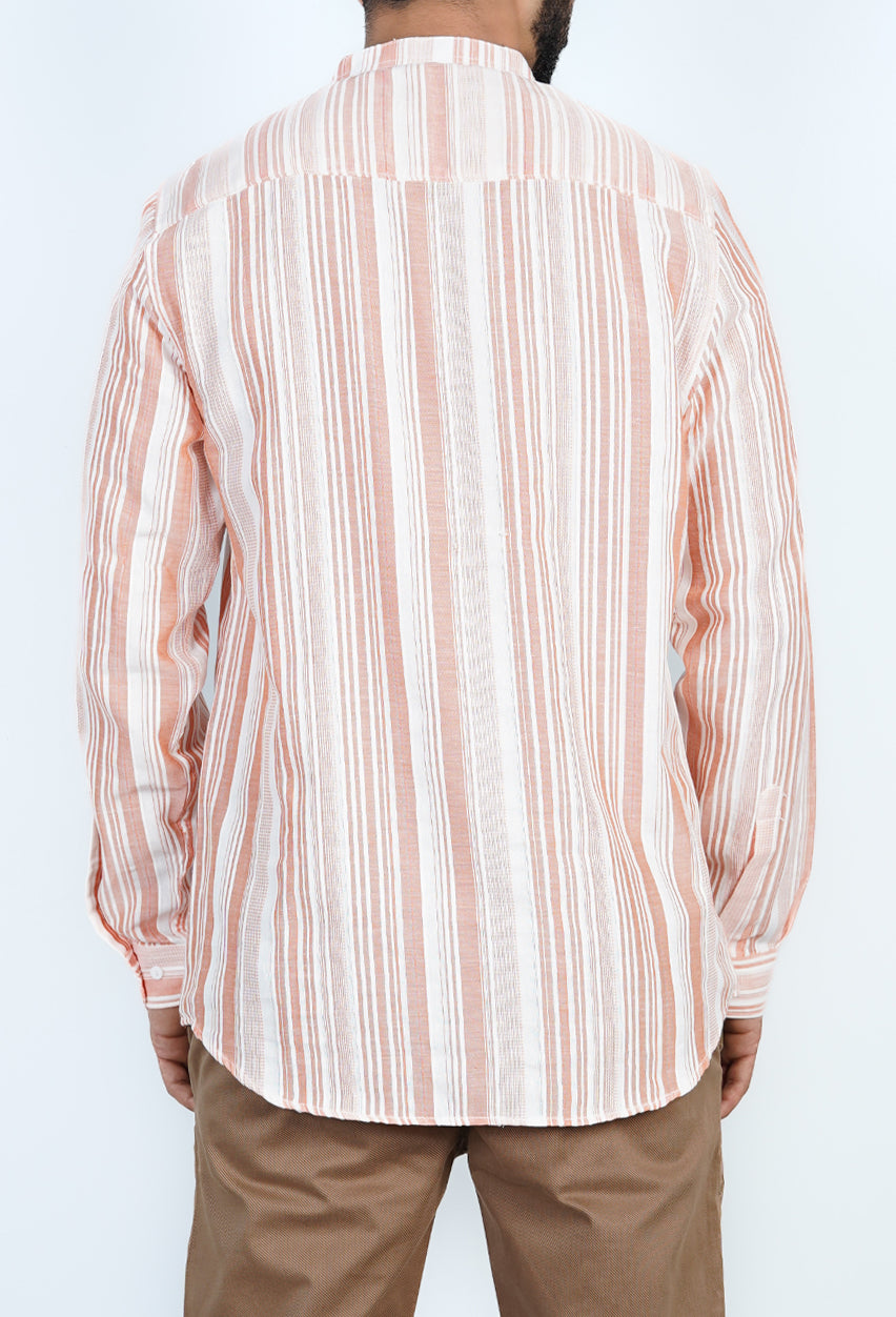 Rust & White Striped Kurta Shirt