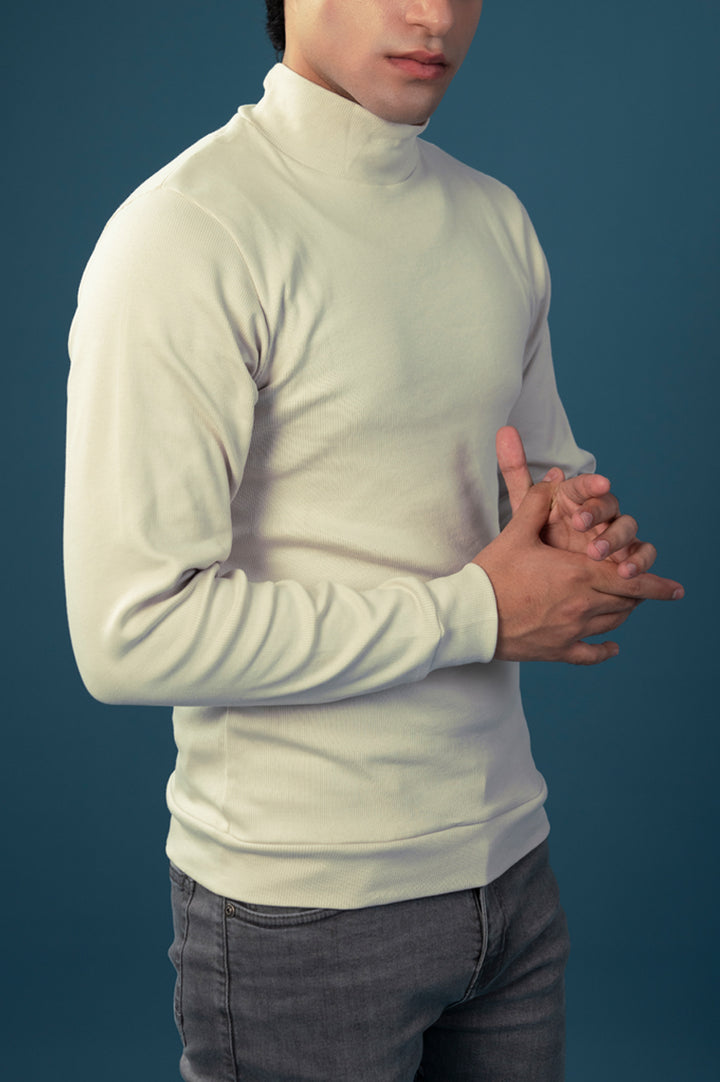 White Ribbed Mock Neck 002750-LHG