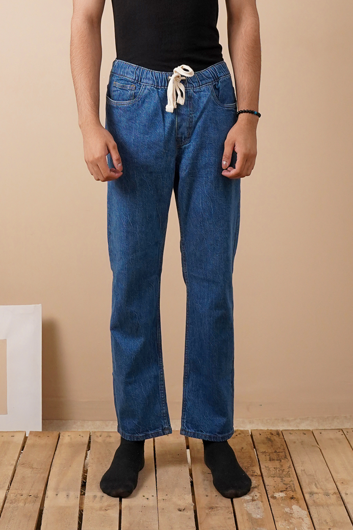 Straight Fit Denim Drawstring Trouser