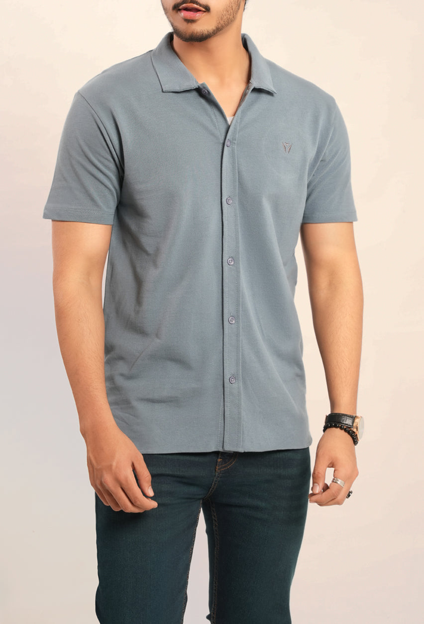 Breathable Pique Button Down Collar Shirt