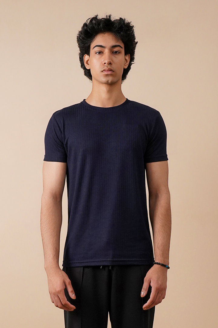 Premium Navy Drop Needle Slim Fit T-Shirt