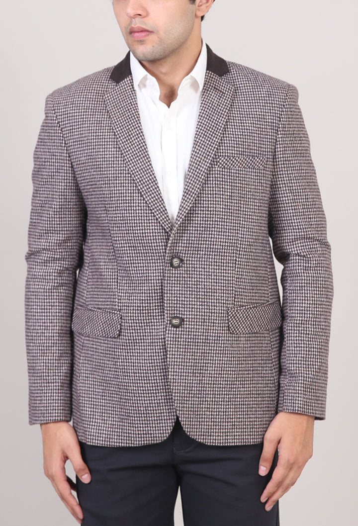 Contrast Collar Checkered Blazer
