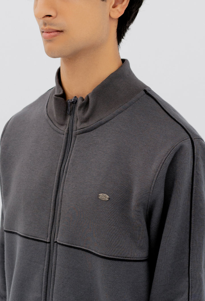 Piping Mock Neck Flees Zipper