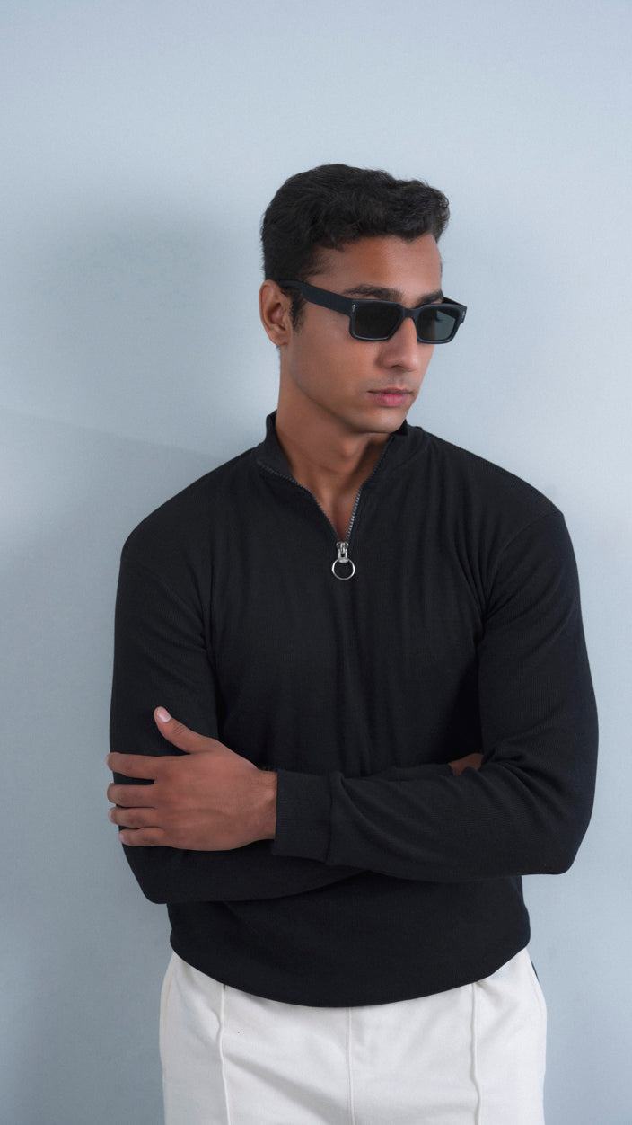 Ribbed Half Mock Neck Zipper