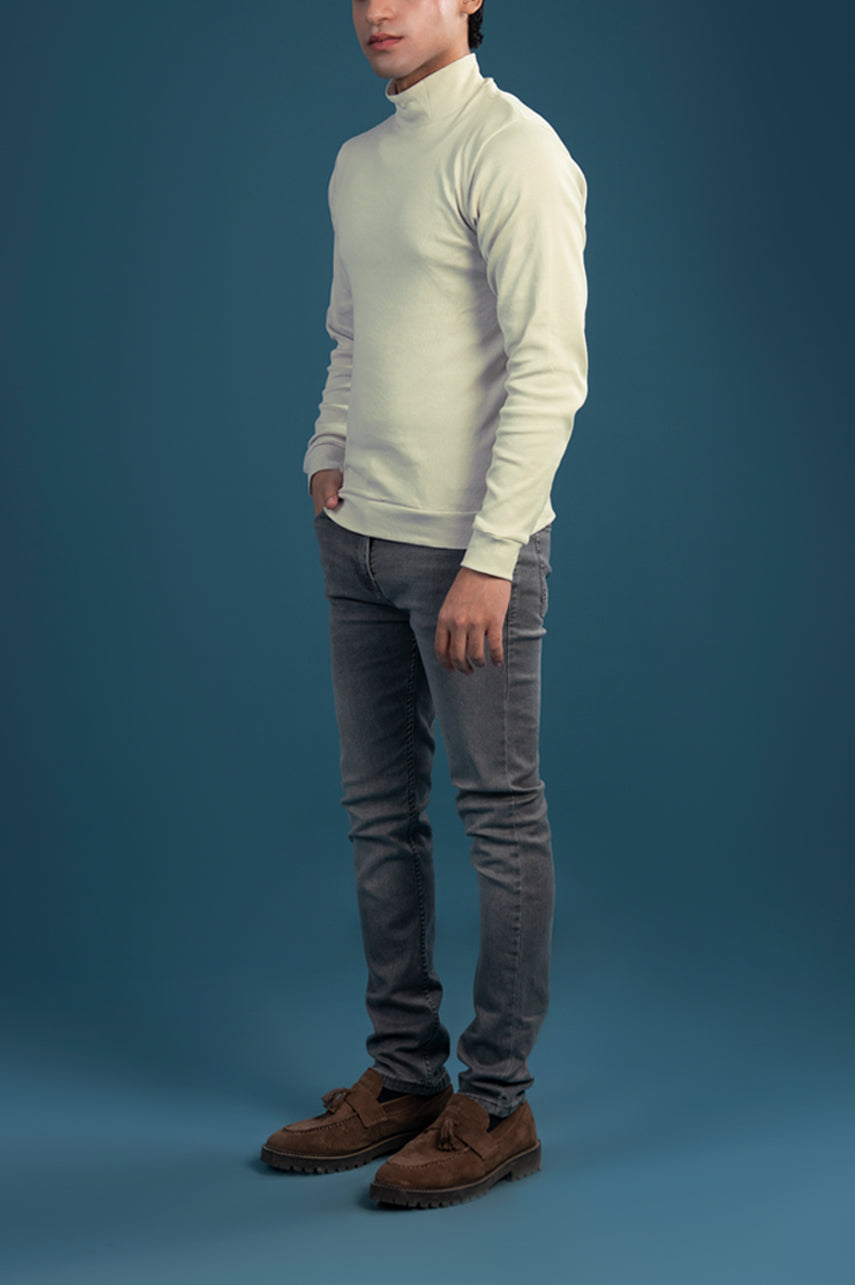 White Ribbed Mock Neck 002750-LHG