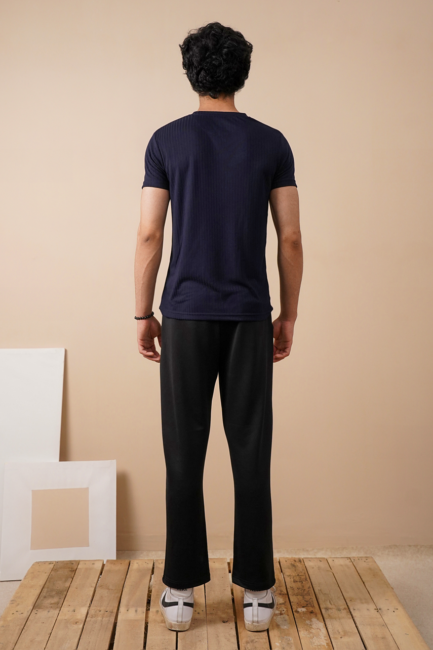 Premium Navy Drop Needle Slim Fit T-Shirt