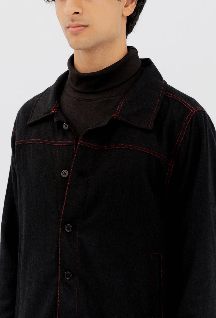 Denim Jacket Style Woollen Over Shirt