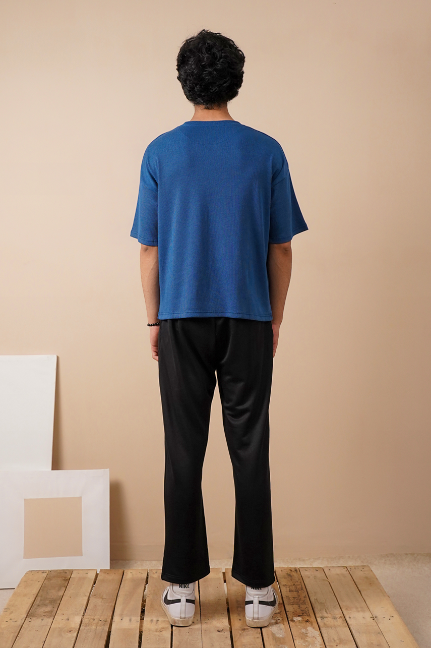 Premium Textured Oversized T-Shirt – Blue