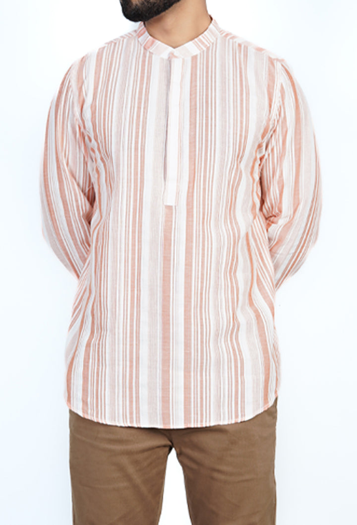Rust & White Striped Kurta Shirt