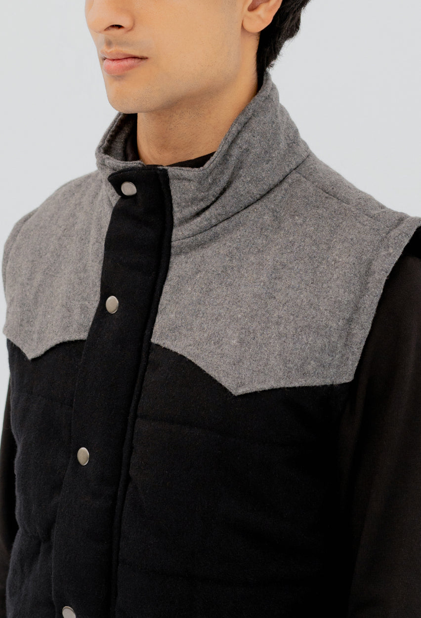 Woollen Panel Sleeveless Jacket