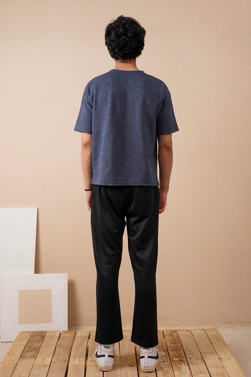 Melange Navy Textured Oversized T-Shirt