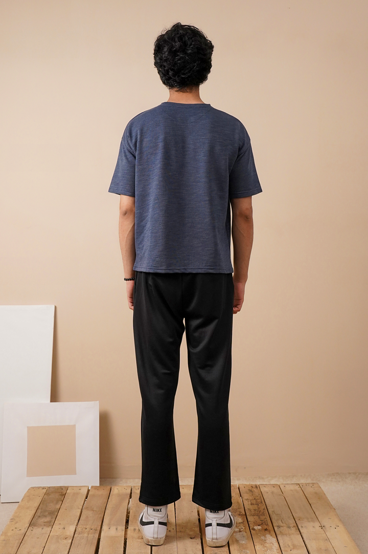 Melange Navy Textured Oversized T-Shirt