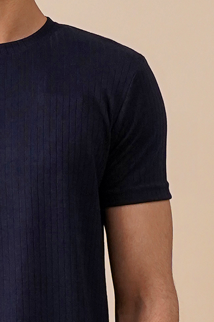 Premium Navy Drop Needle Slim Fit T-Shirt