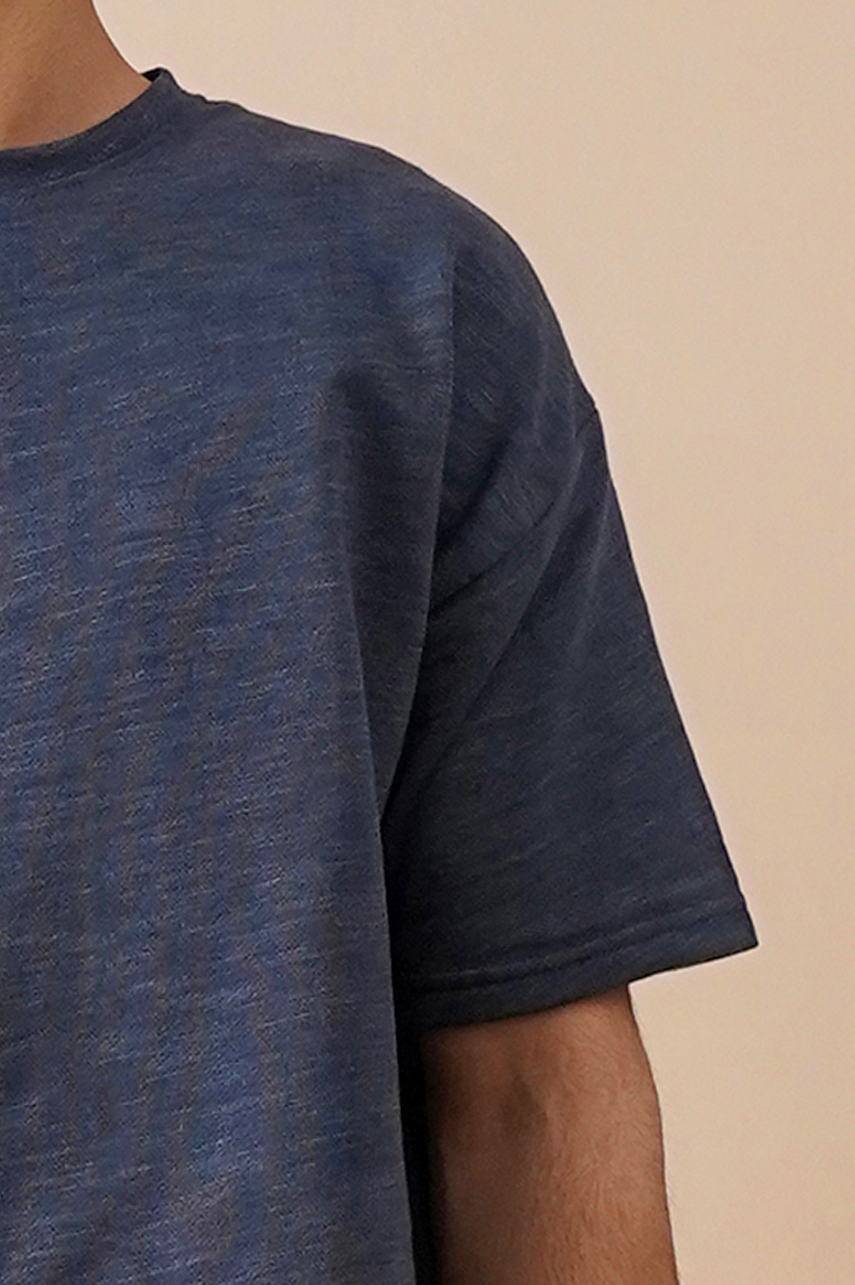Melange Navy Textured Oversized T-Shirt