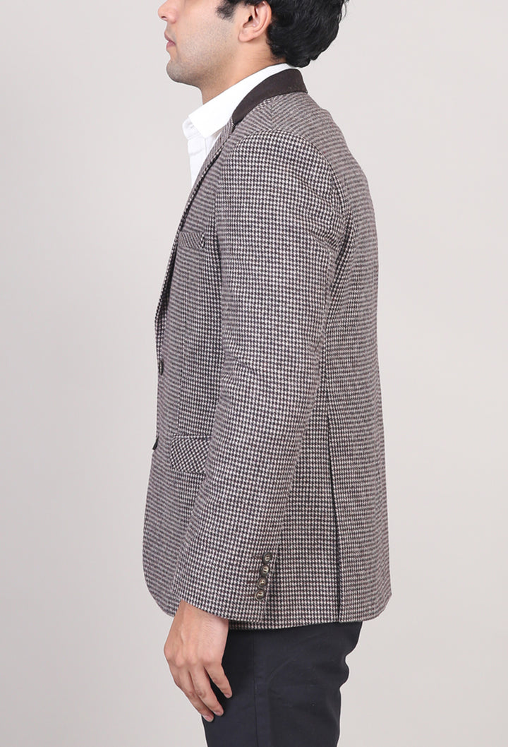 Contrast Collar Checkered Blazer