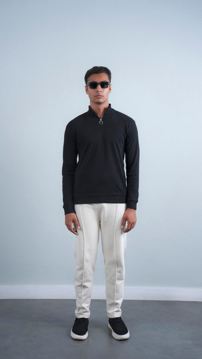 Ribbed Half Mock Neck Zipper