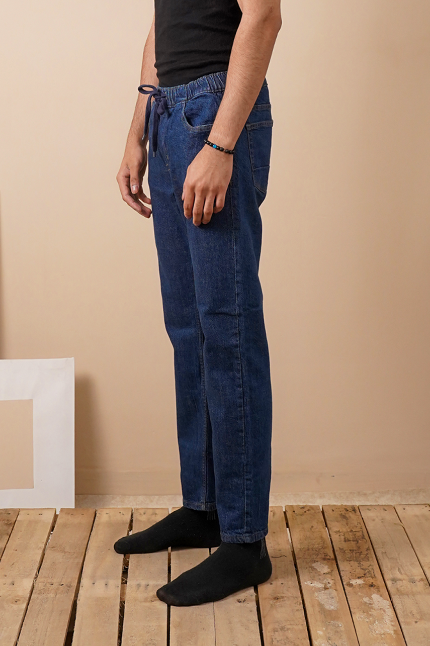 Straight Fit Denim Drawstring Trouser