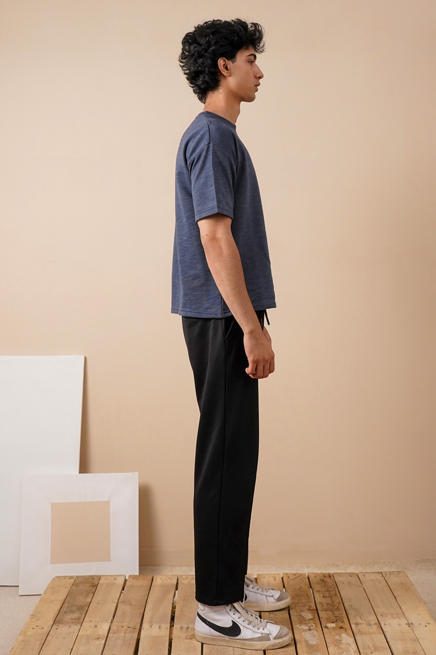 Melange Navy Textured Oversized T-Shirt