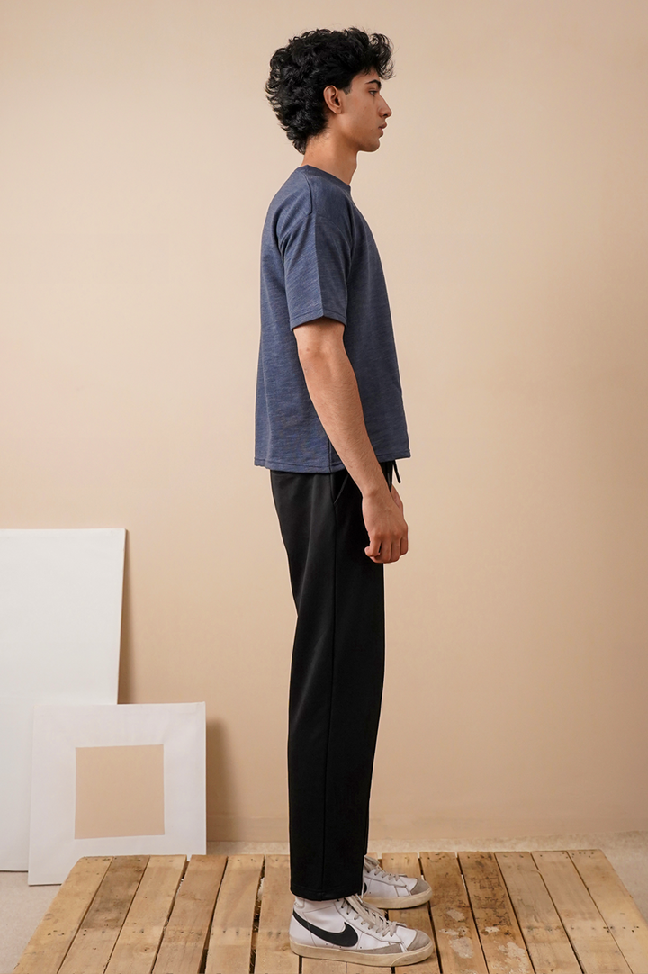 Melange Navy Textured Oversized T-Shirt