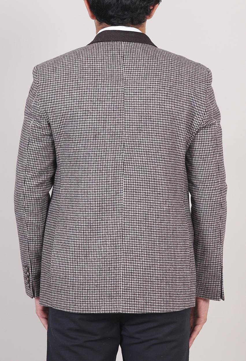 Contrast Collar Checkered Blazer