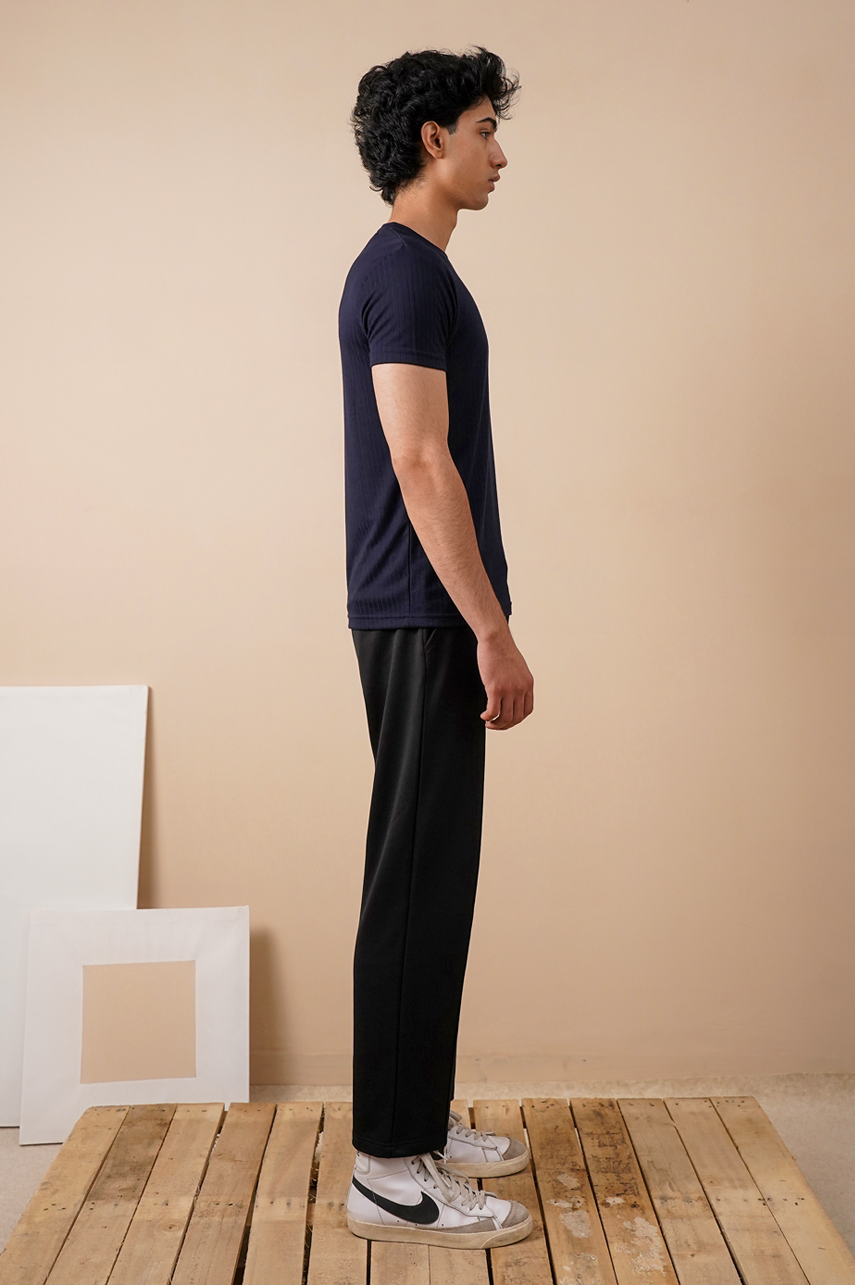 Premium Navy Drop Needle Slim Fit T-Shirt