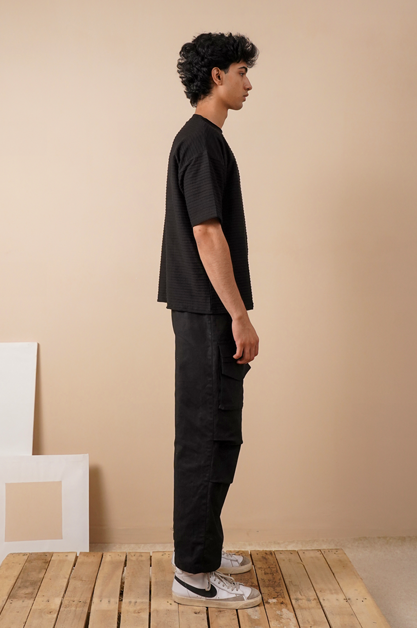 Premium Textured Oversized T-Shirt – Black